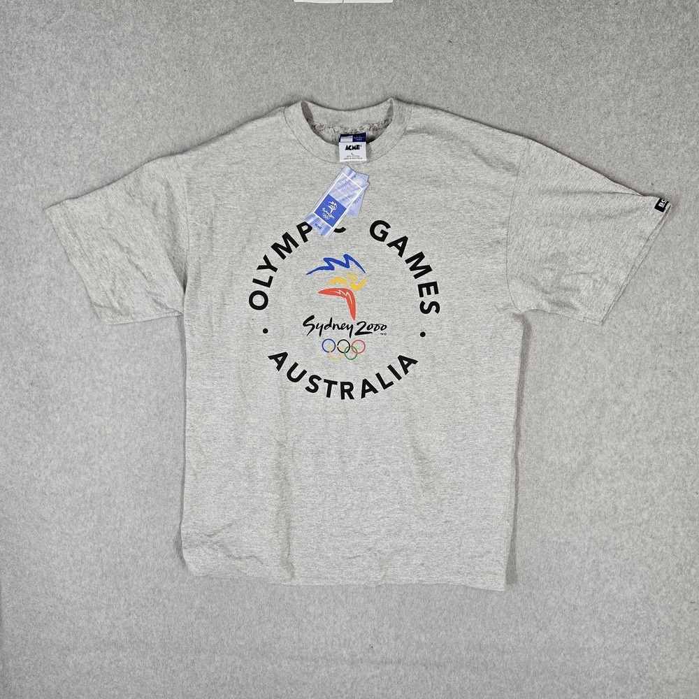 VINTAGE Olympics Games Men Shirt L Gray Graphic Logo Australia Millennium NWT